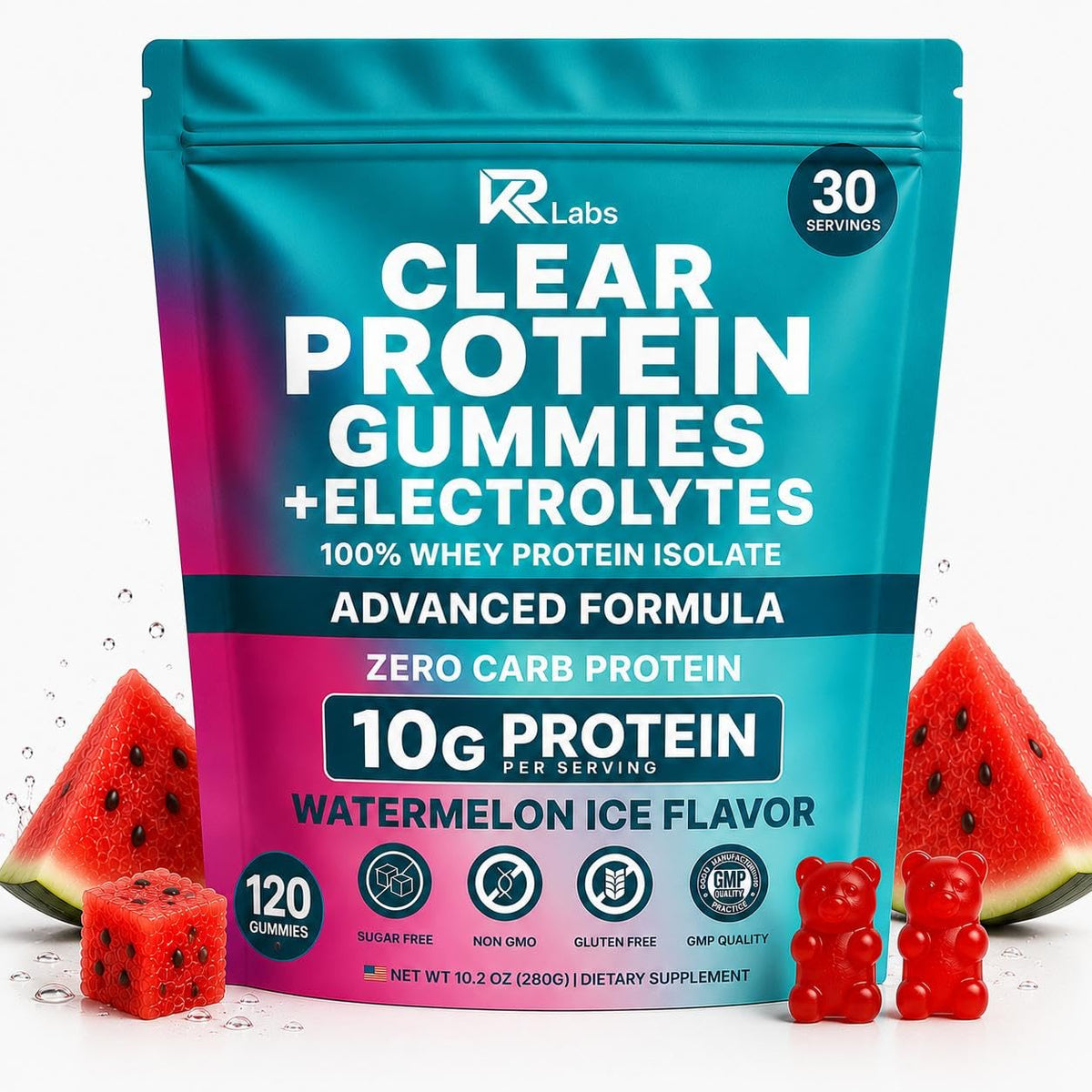 KR Labs paquete frontal con gominolas Watermelon Ice y beneficios prácticos