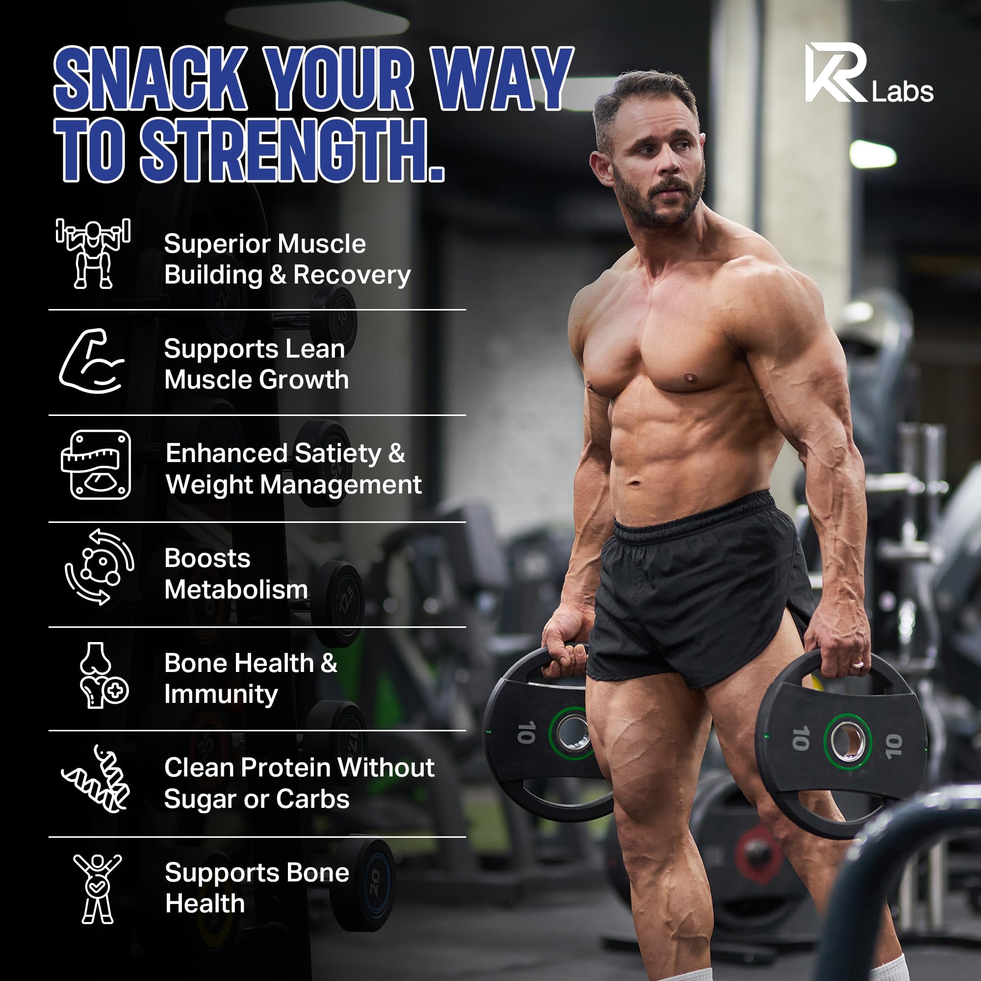 KR Labs etiqueta nutricional enfocada en proteína y cero carbohidratos