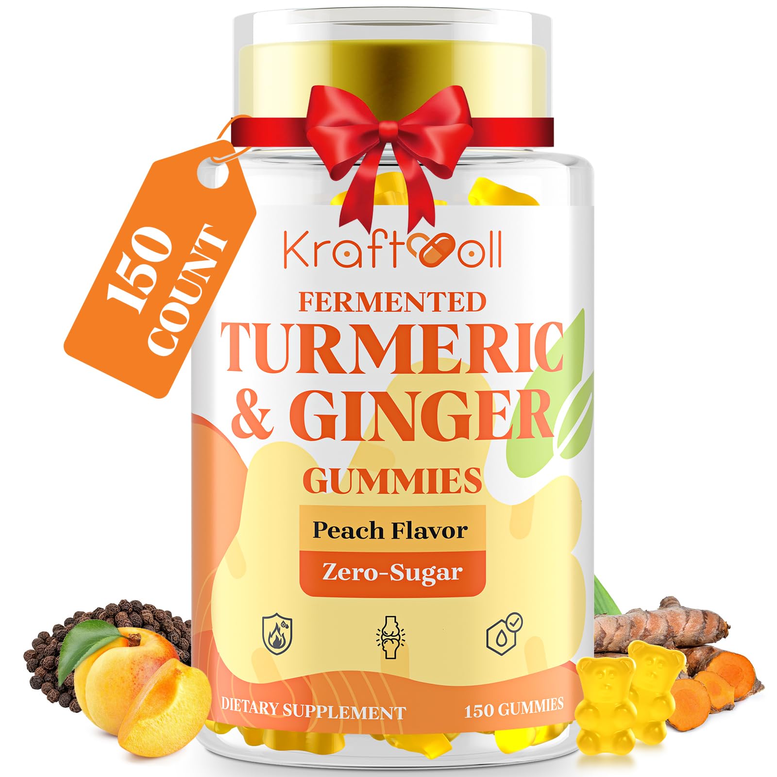 Kraftvoll bote frontal de gomitas de cúrcuma y jengibre, conveniencia diaria