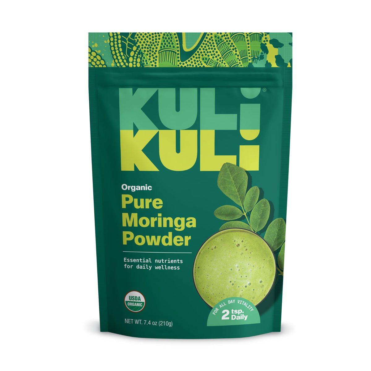 Kuli Kuli frente del envase mostrando certificación USDA y beneficio práctico