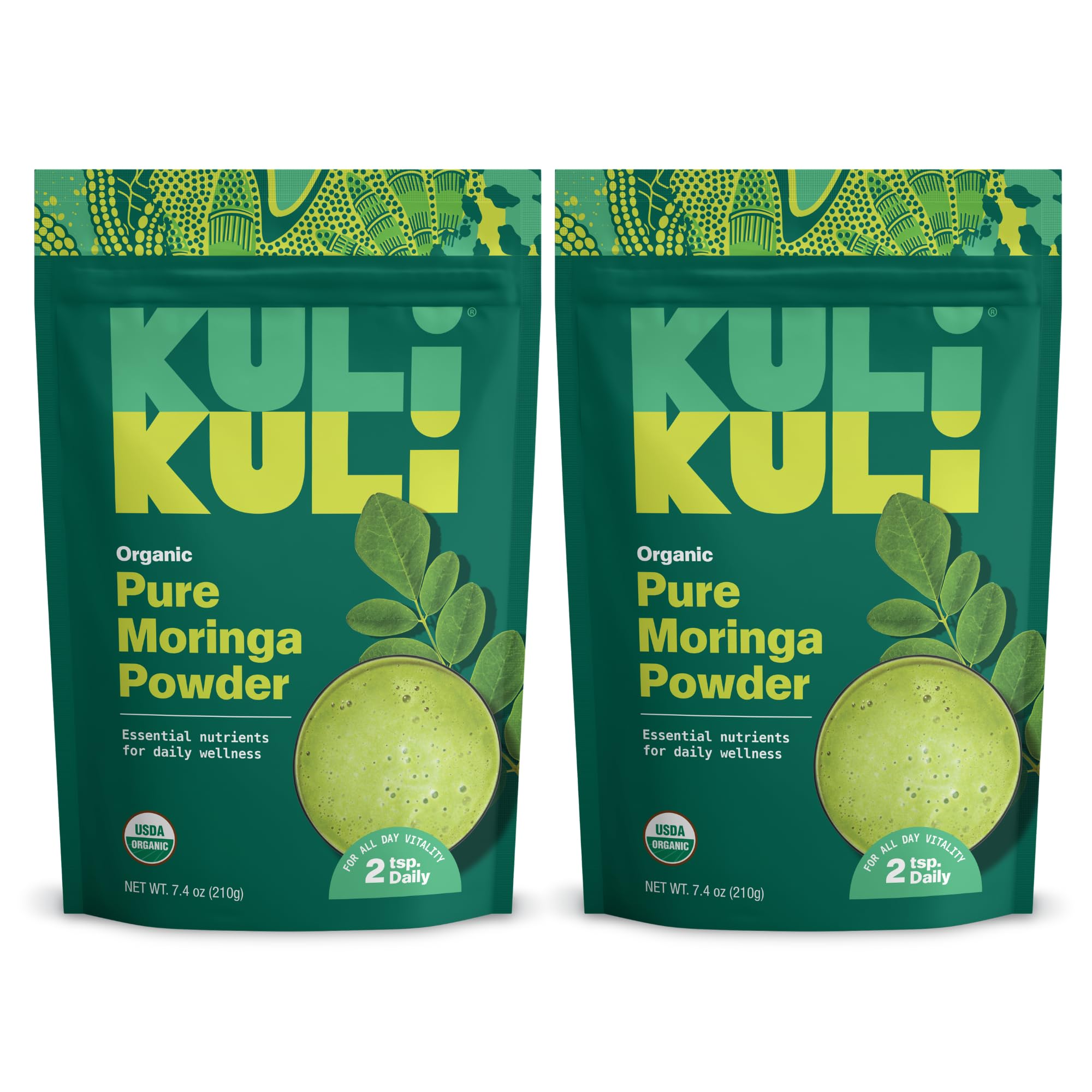 Kuli Kuli frontal del envase mostrando certificación orgánica y beneficios