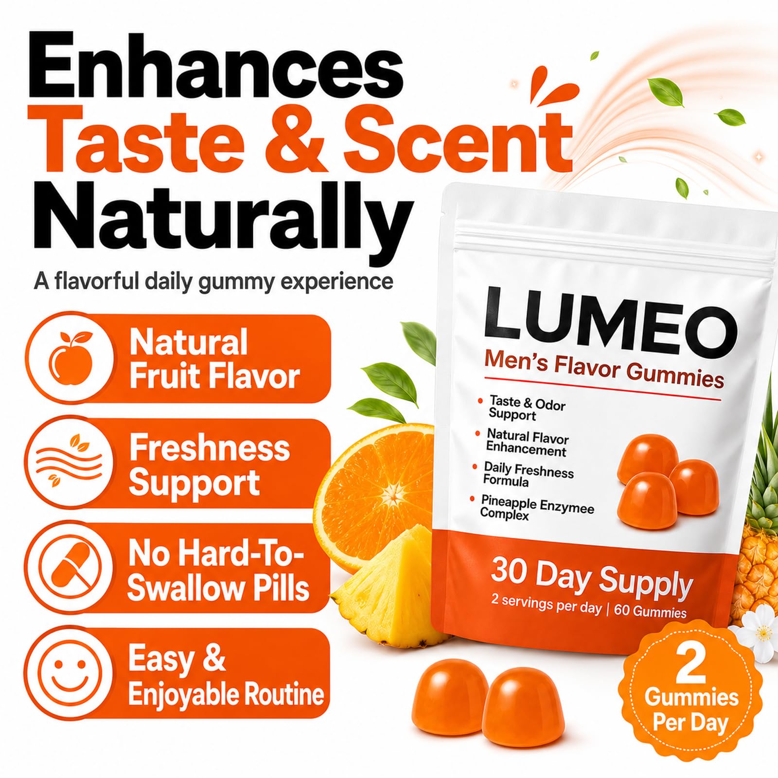 KWEZTY Lumeo hombre tomando gominola, conveniencia para rutinas diarias activas