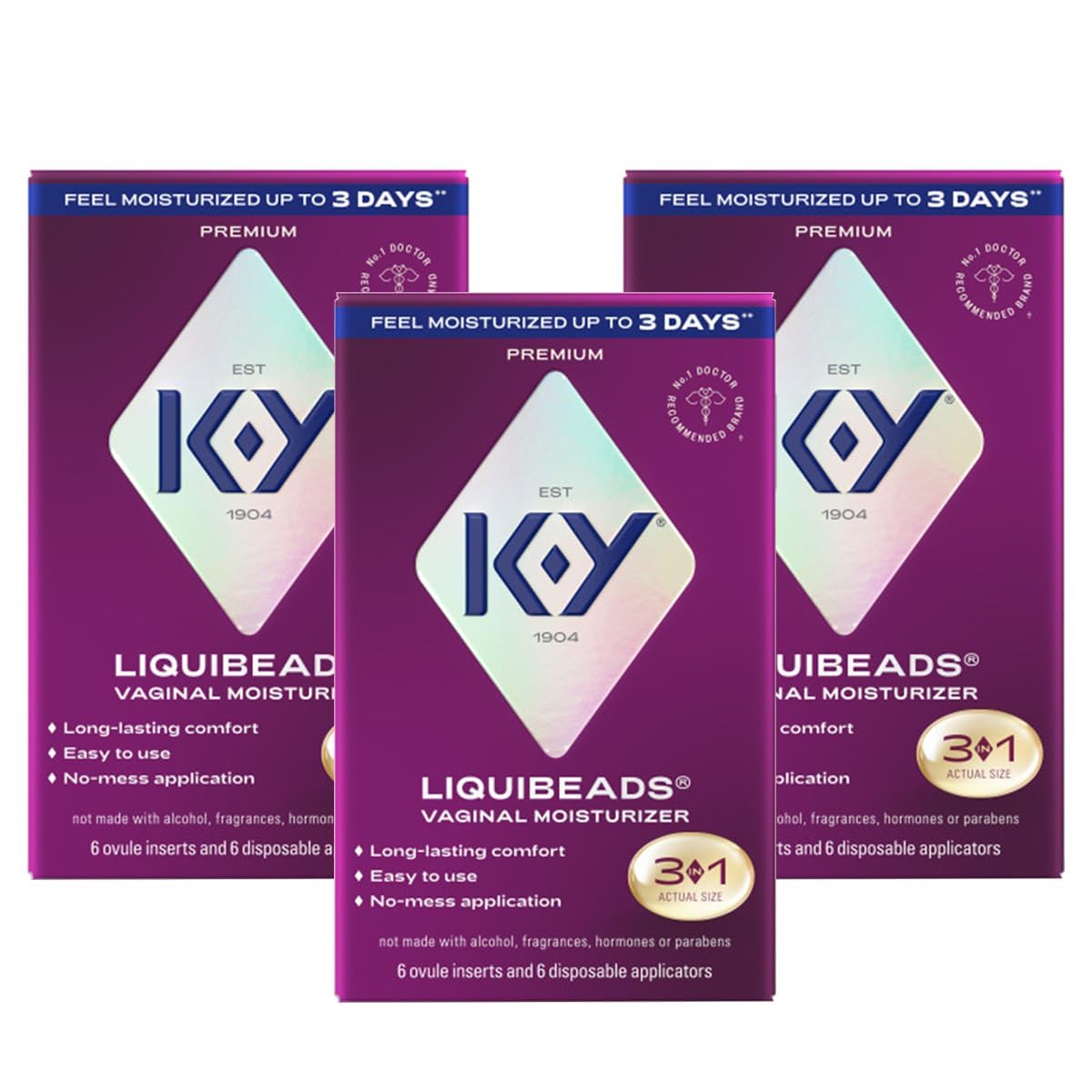 K-Y liquibeads imagen frontal del paquete mostrando contenido y conveniencia