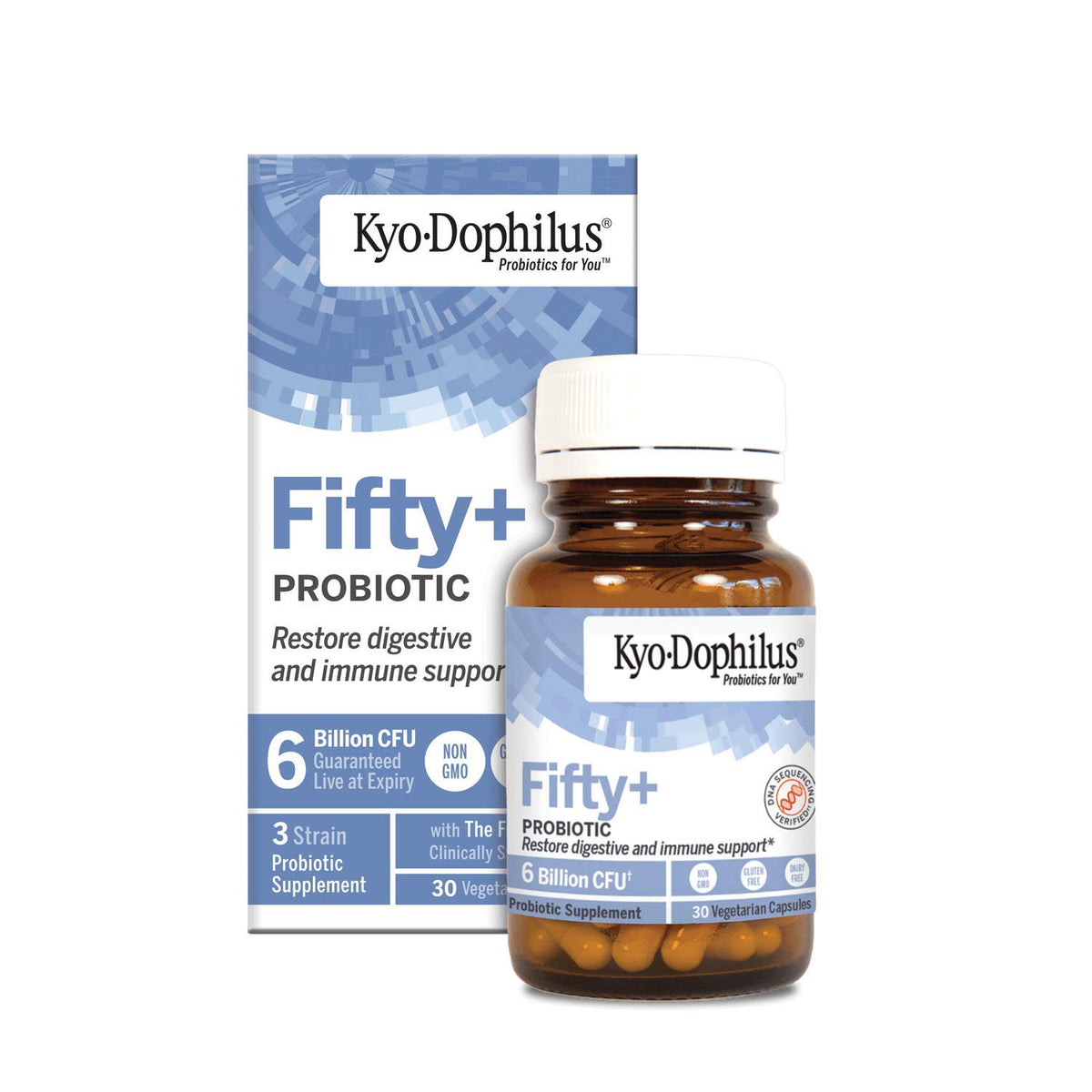 Kyo-Dophilus caja frontal mostrando etiqueta y beneficios clave