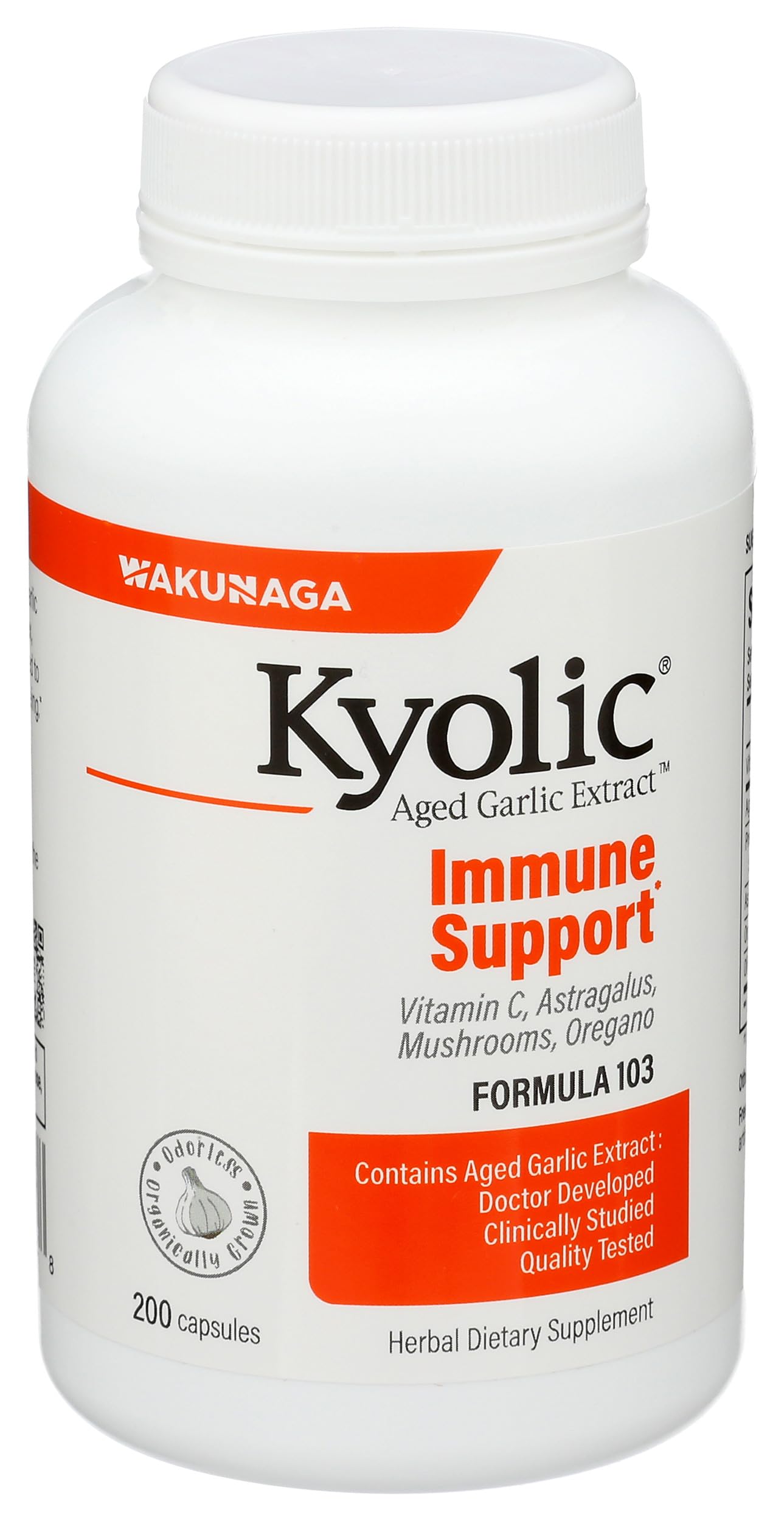 Kyolic etiqueta con información nutricional y control de calidad