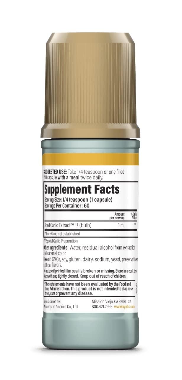 Kyolic etiqueta de ingredientes indicando ajo orgánico y sin gluten