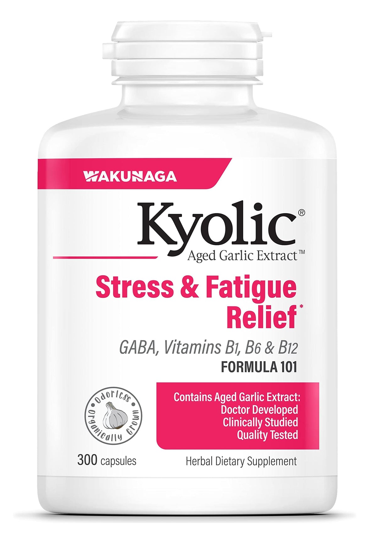 Kyolic frasco frontal limpio mostrando etiqueta y beneficios SKU