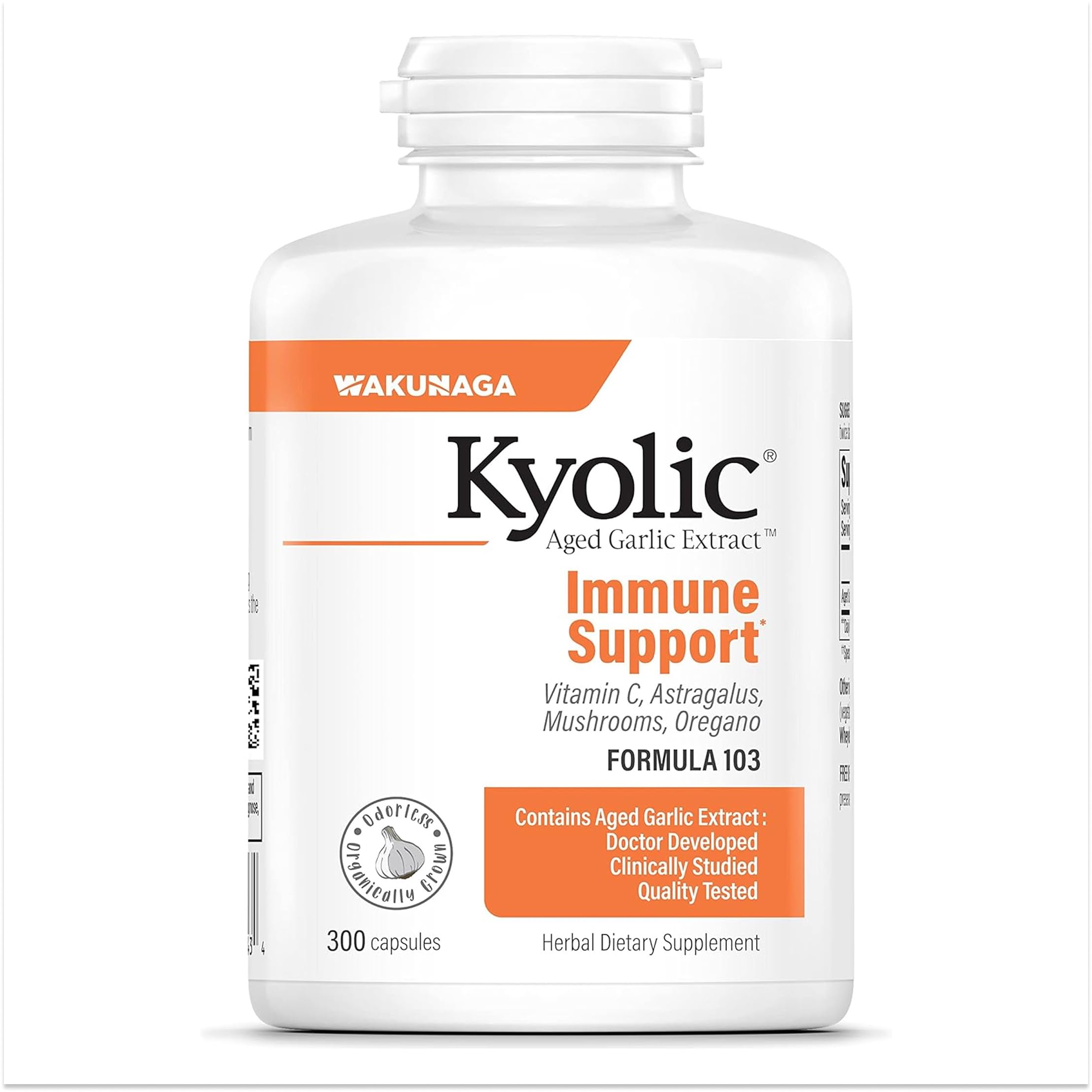 Kyolic envase frontal mostrando Formula 103 y beneficios clave