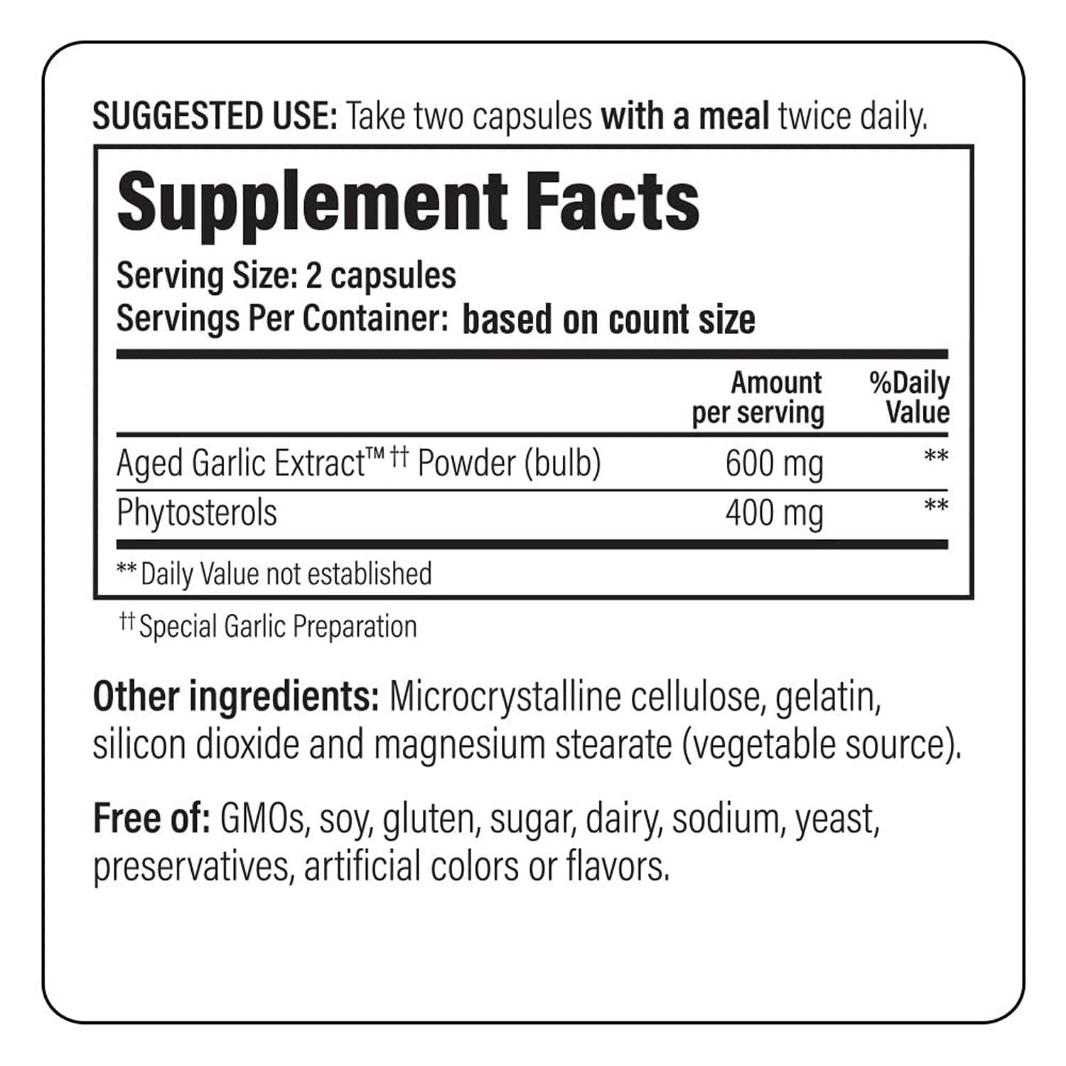 Kyolic etiqueta con datos nutricionales y pureza del producto