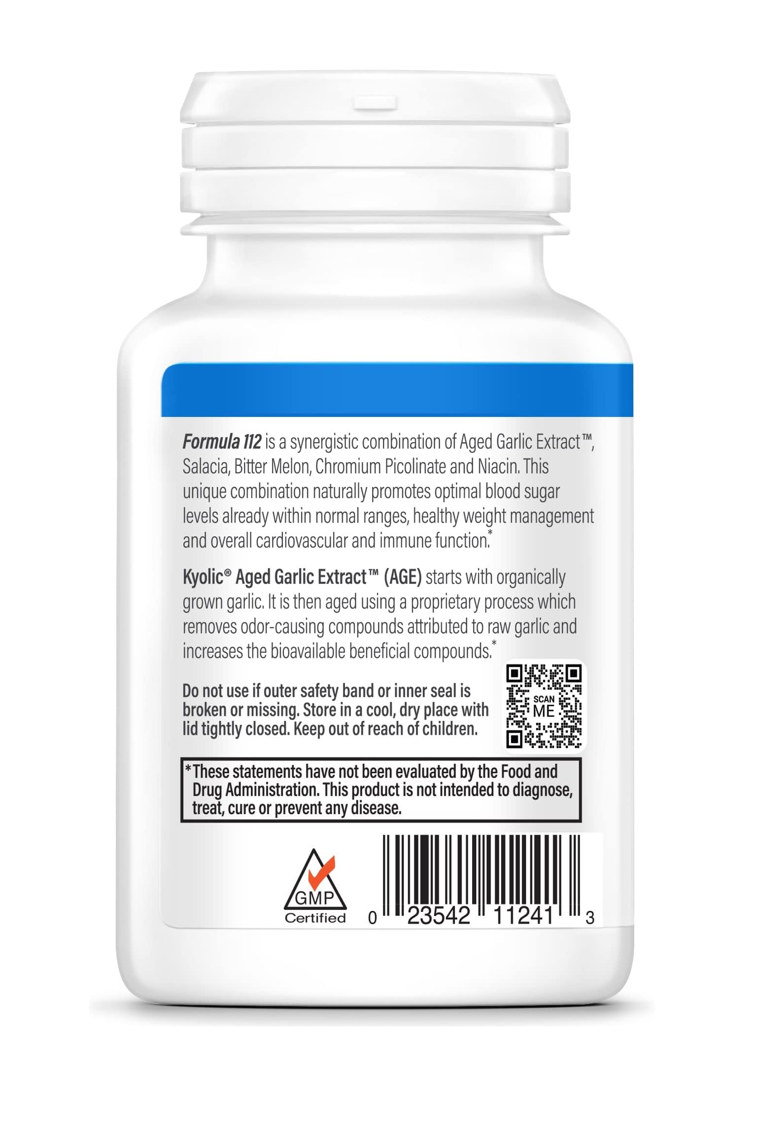 Kyolic etiqueta nutricional con ingredientes clave — claridad sobre dosis y composición