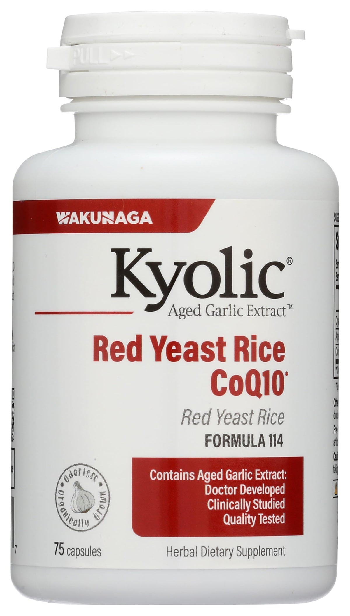 Kyolic frasco frontal mostrando etiqueta clara y beneficios