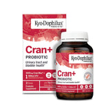 Kyolic frasco frontal Kyo-Dophilus Cran muestra información del producto y beneficios