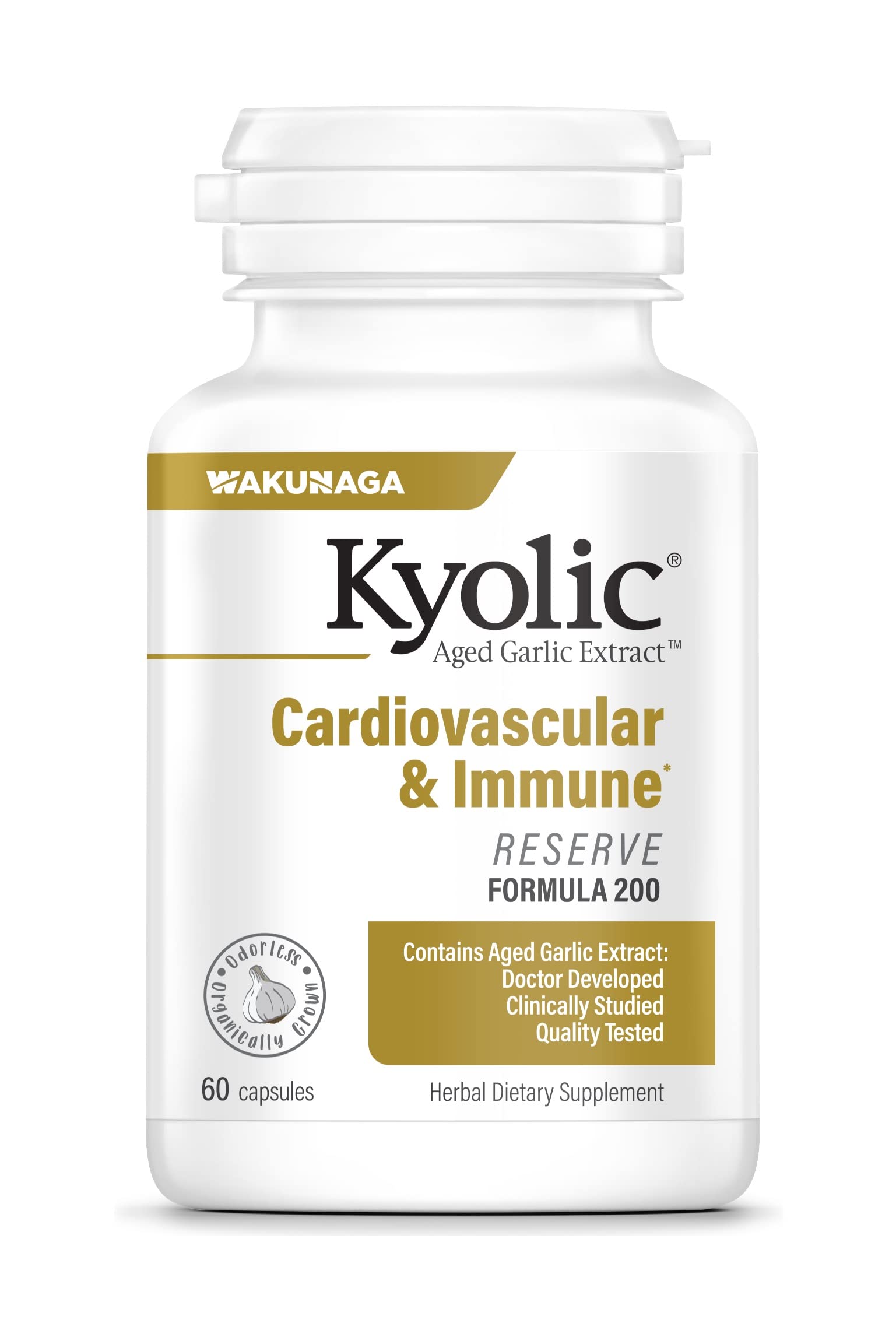 Kyolic envase frontal mostrando nombre y beneficio cardiovascular
