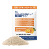 L-ARGININE PRO vista frontal del empaque mostrando sobres y sabor naranja