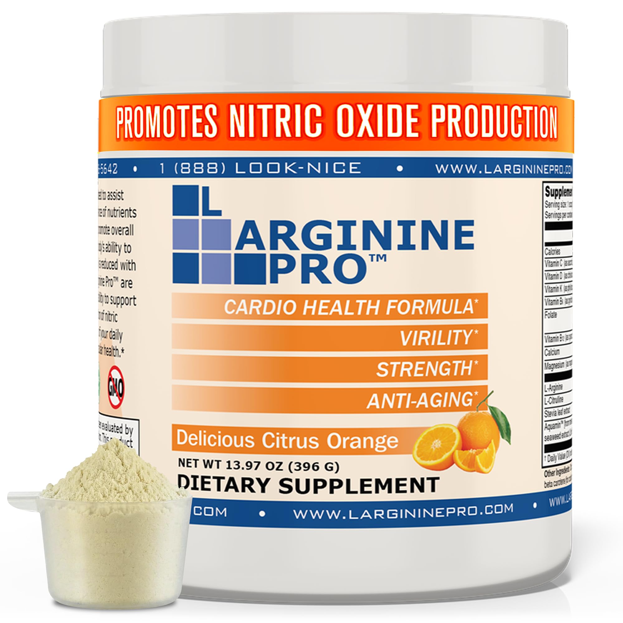 L-ARGNINE PRO bote frontal mostrando etiqueta y sabor naranja