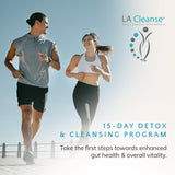 LA Cleanse botella abierta junto a caja, facilidad de almacenamiento