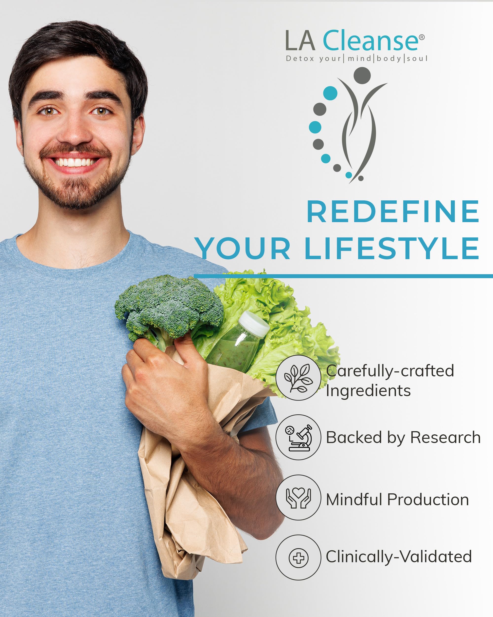 LA Cleanse Water Flush colocado en botiquín como parte de rutina diaria saludable