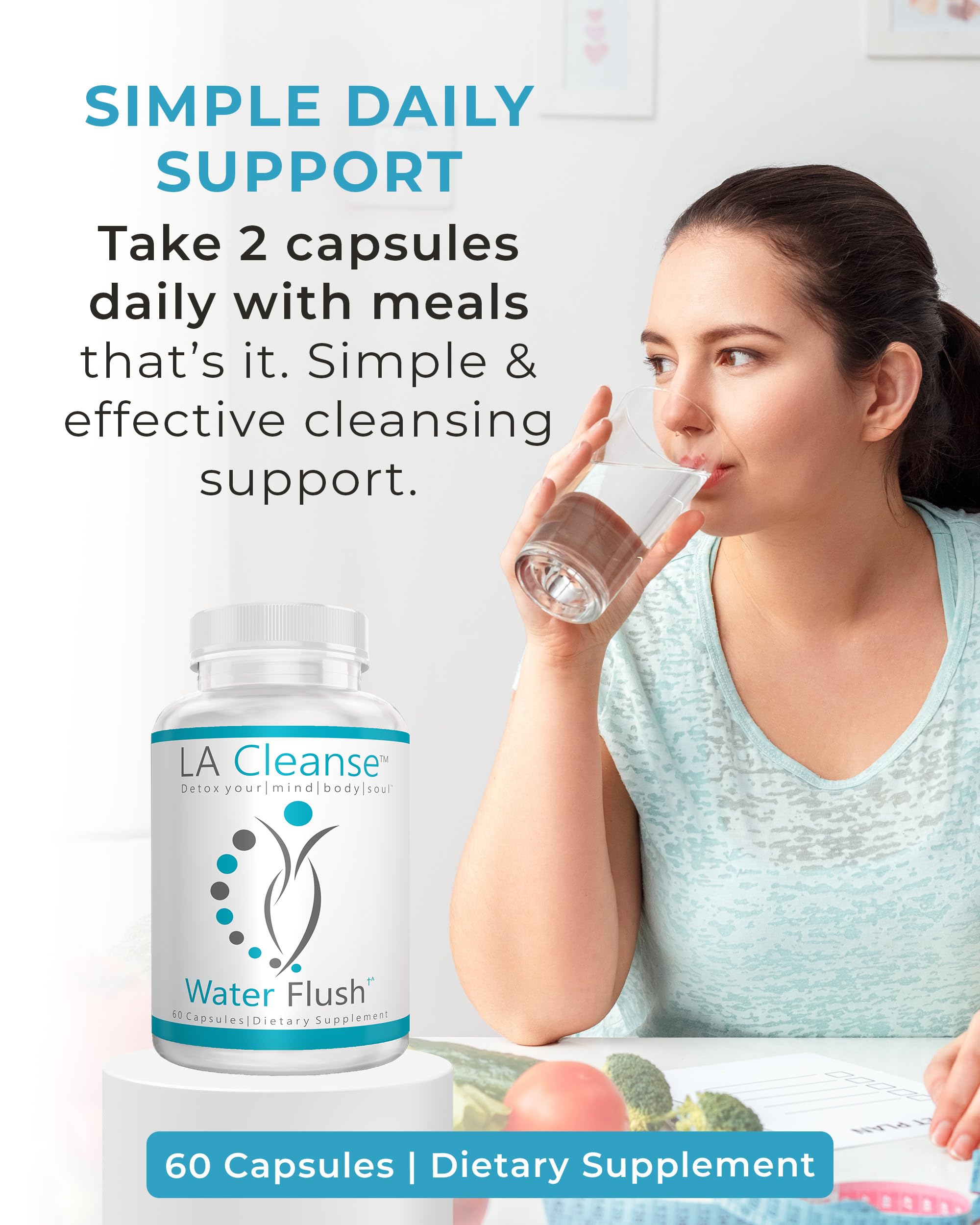 LA Cleanse Water Flush ingredientes diente de león y té verde para apoyo natural