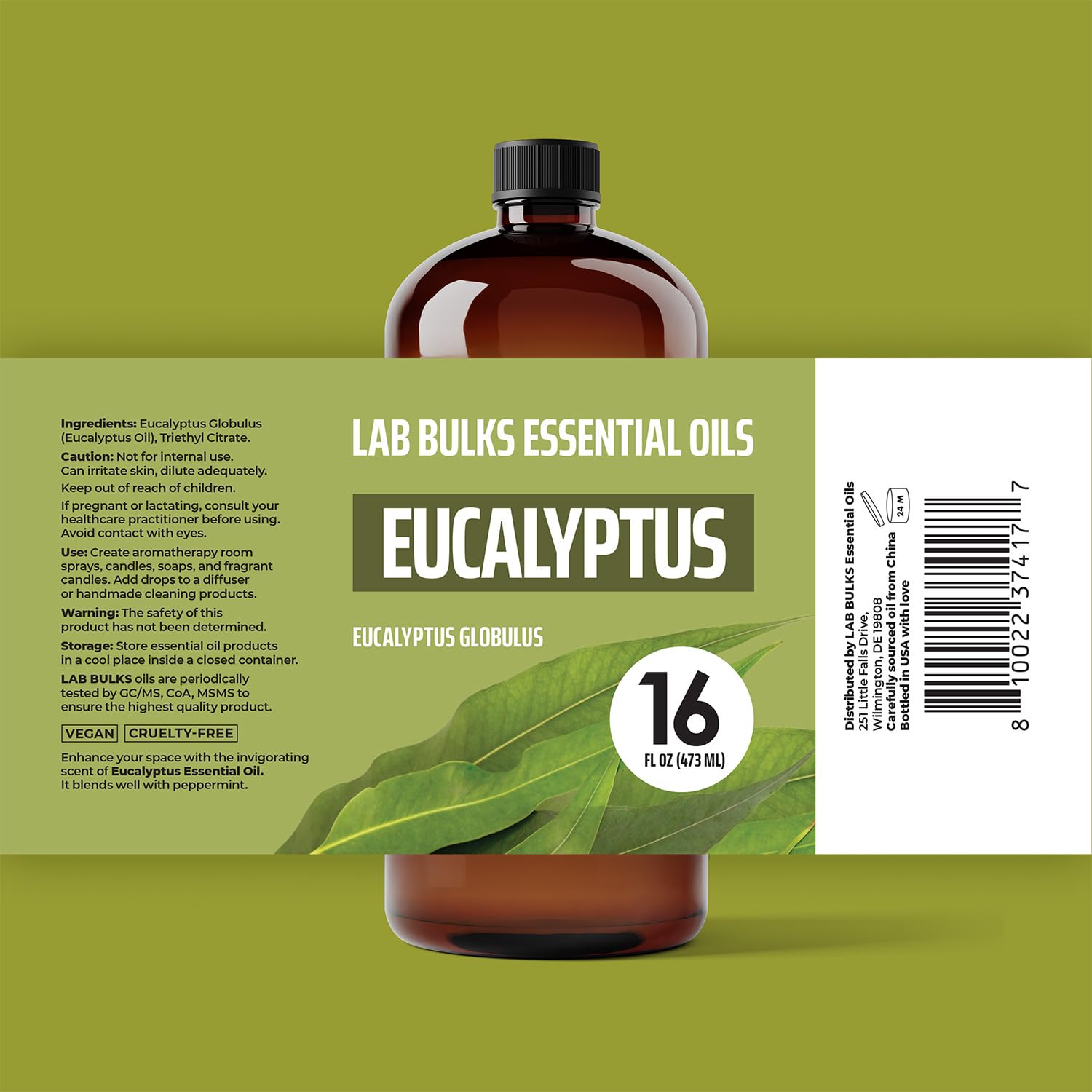 Lab Bulks Essential Oil detalle de botella ámbar mostrando el tapón seguro y durabilidad