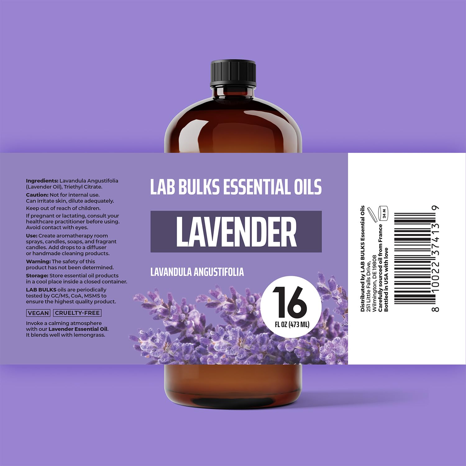 Lab Bulks Essential Oil primer plano del tapón y textura de botella duradera