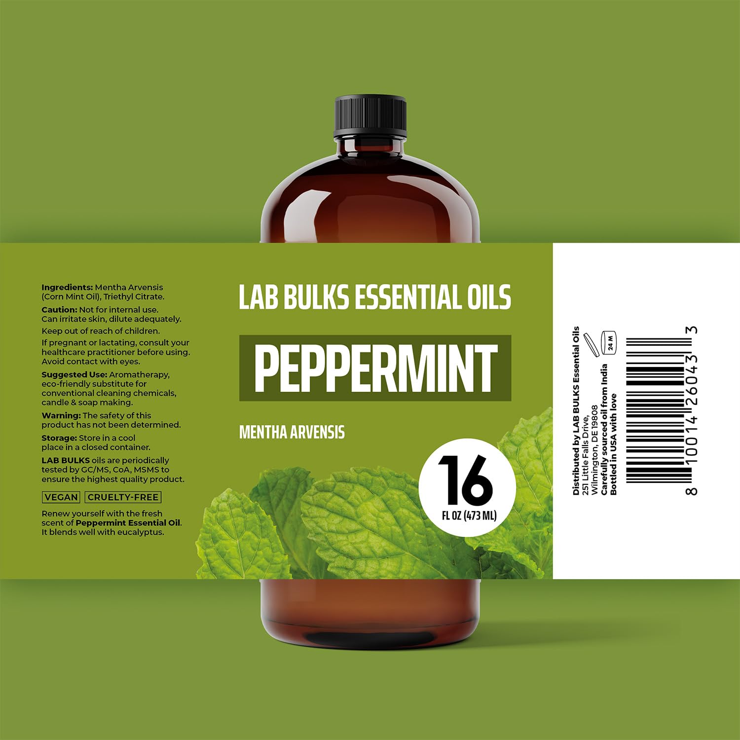 Lab Bulks Essential Oil menta textura cercana que destaca pureza y frescura