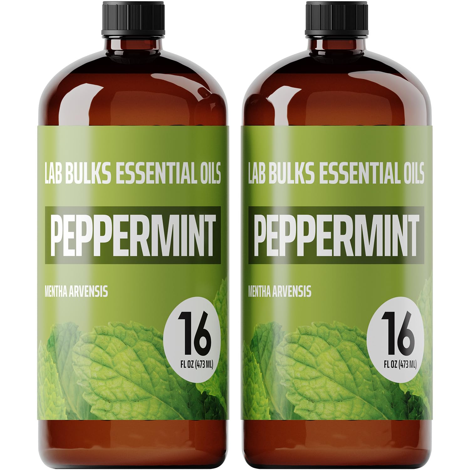Lab Bulks botella frontal de aceite de menta, presentación clara y volumen