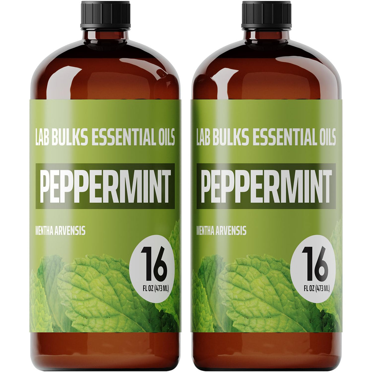 Lab Bulks botella frontal de aceite de menta, presentación clara y volumen