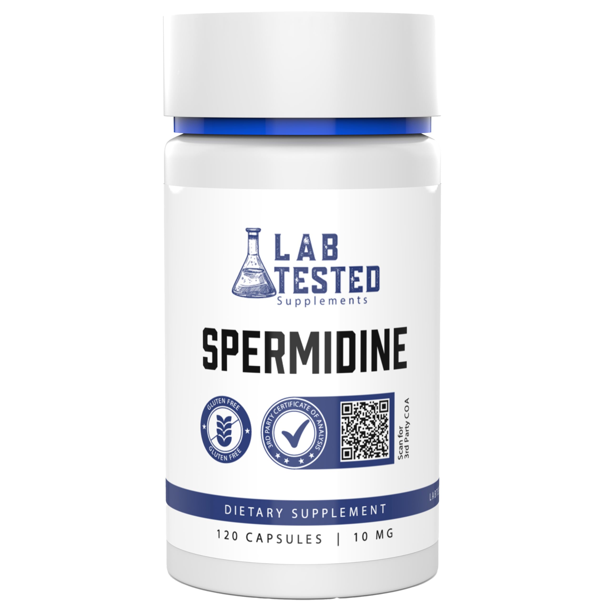 Lab Tested Supplements frasco frontal mostrando 120 cápsulas y transparencia de marca