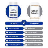 Lab Tested Supplements comparación de tamaño del frasco en una mano para escala