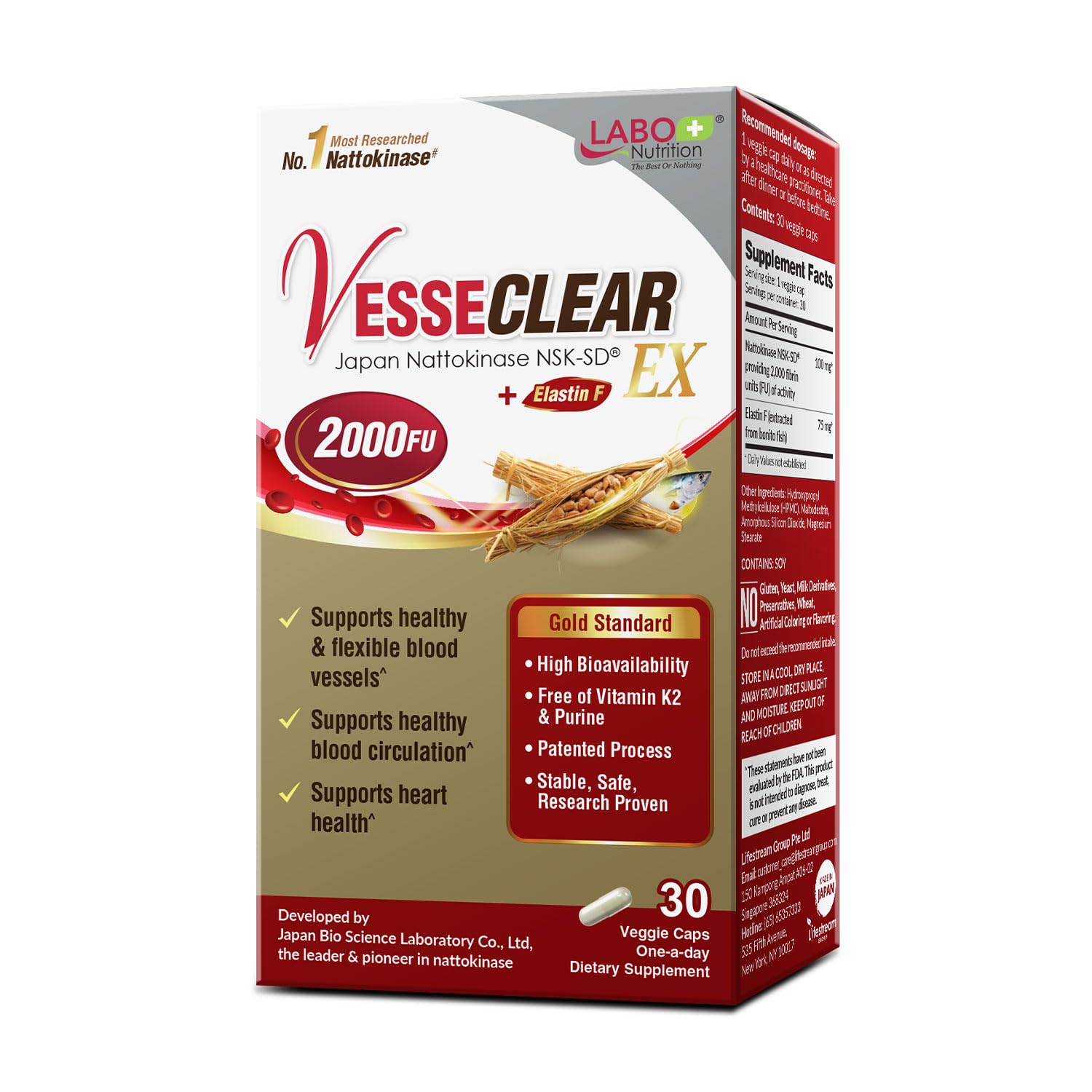LABO Nutrition envase frontal de VesseCLEAR EX, presentación profesional y segura