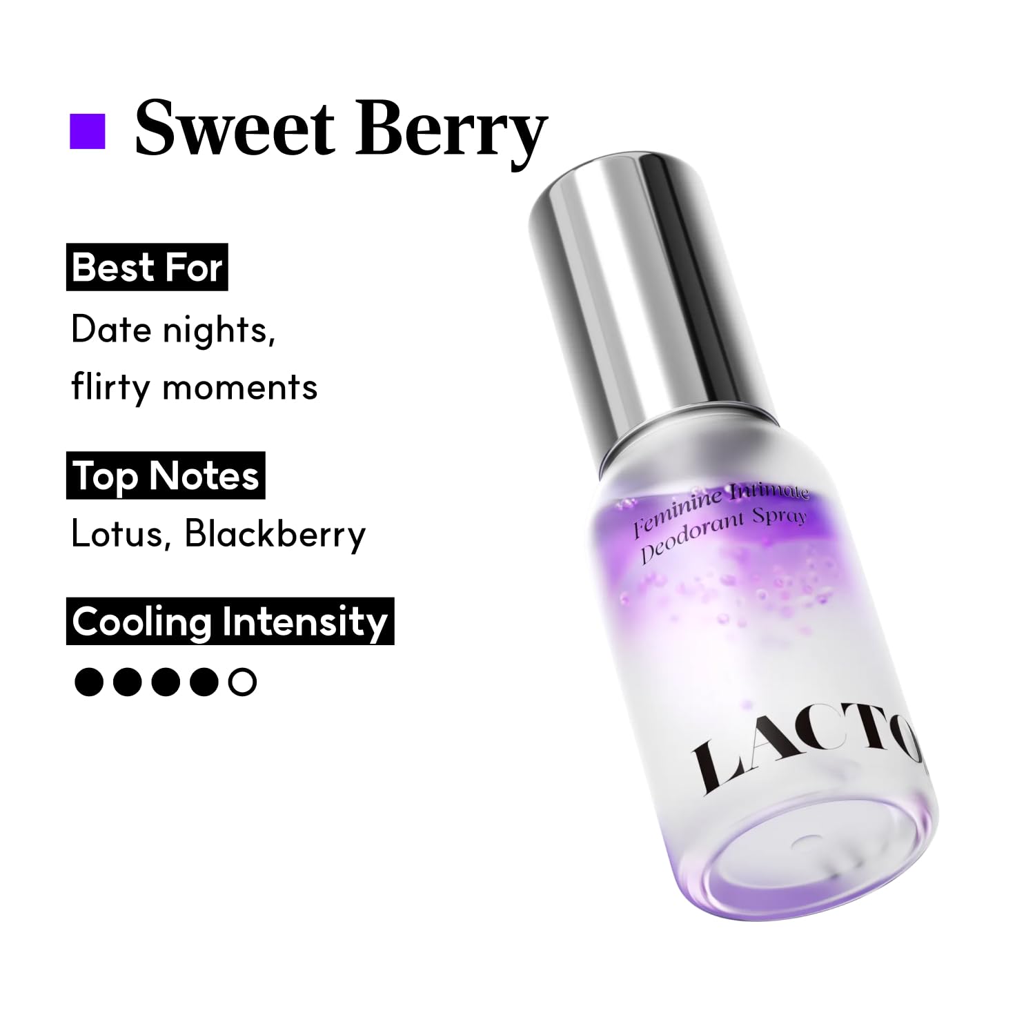 LACTOMEDI botella junto a bayas que sugiere aroma sweet berry natural