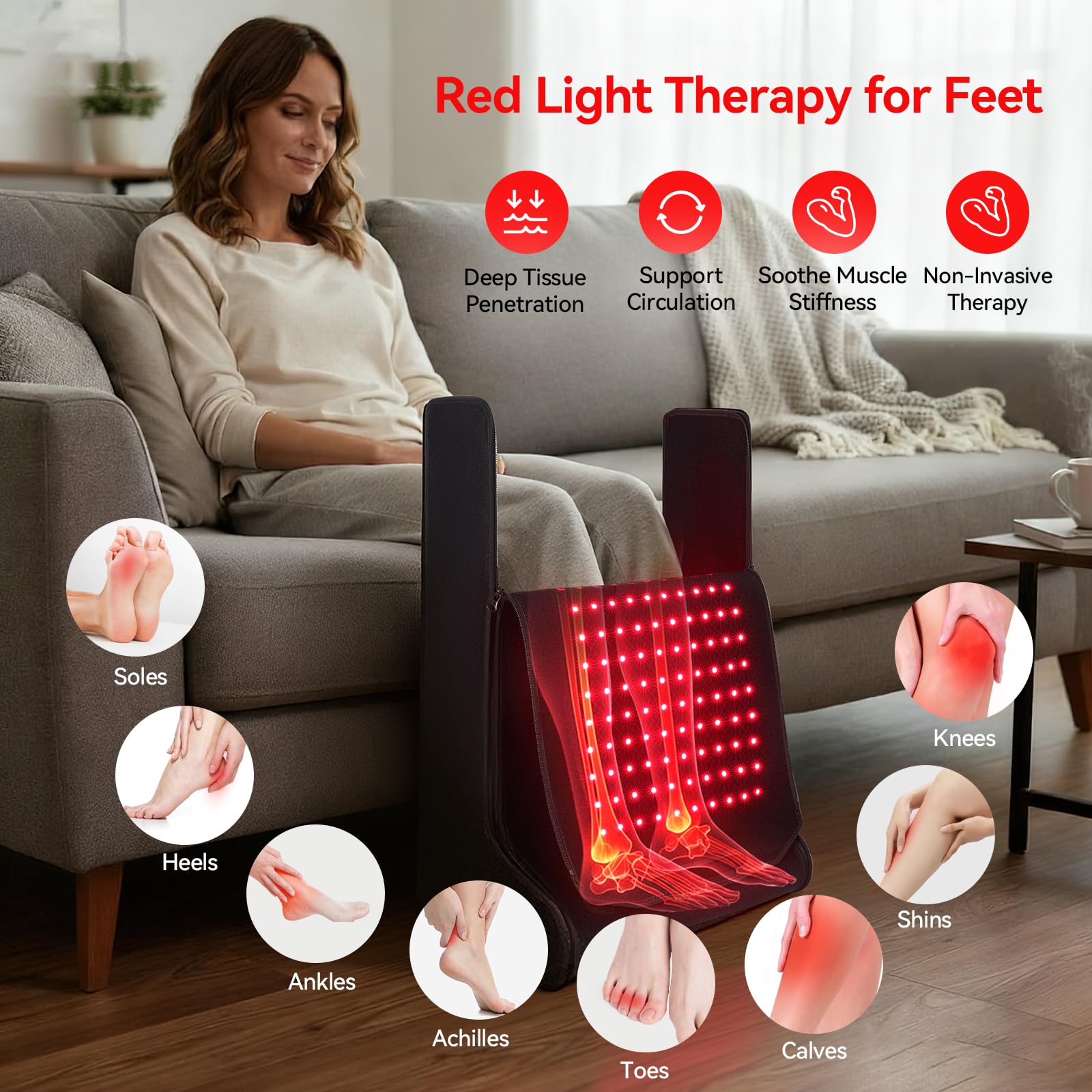 LAFCARE comparación de tamaño junto a una zapatilla para referencia de escala