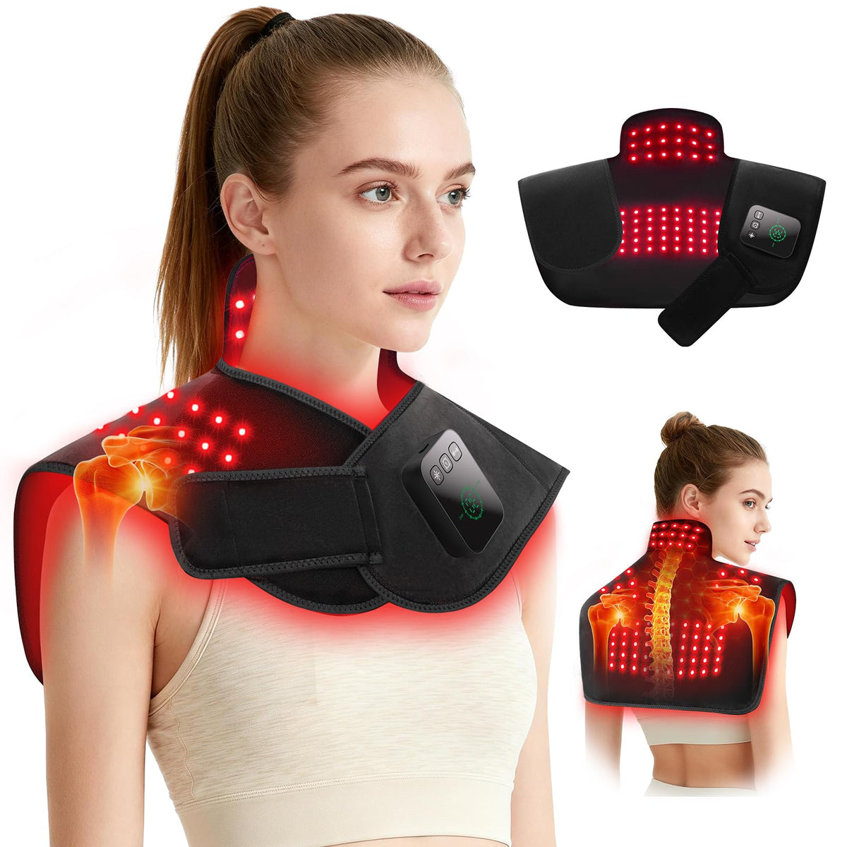 LAFCARE envoltura frontal mostrando cobertura amplia y diseño ergonómico para hombros