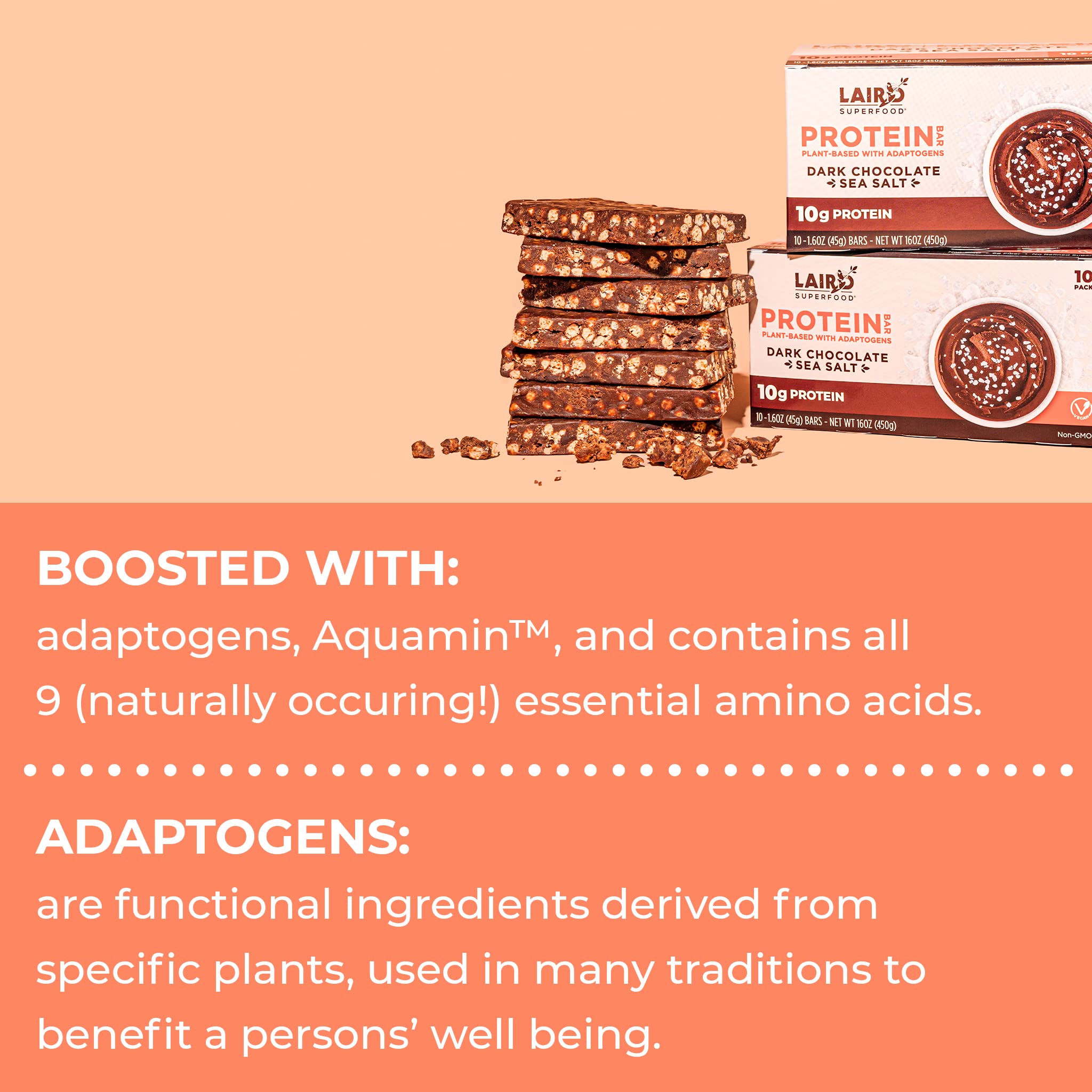 Laird Superfood etiqueta nutricional con proteína y fibra destacadas