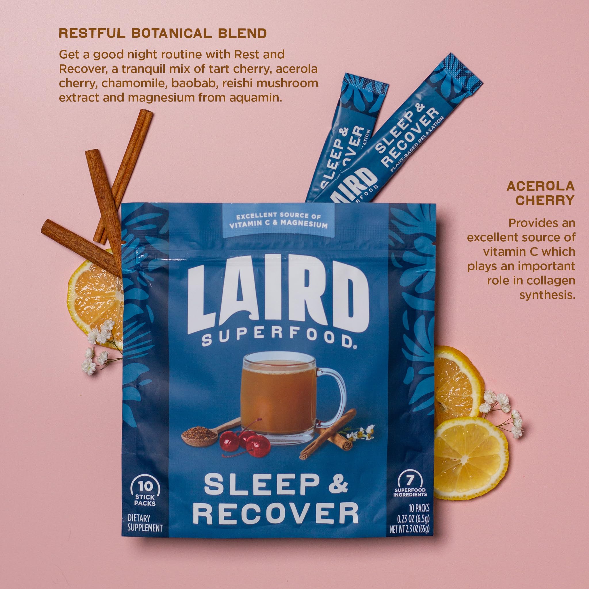 Laird Superfood sobre junto a una mano para comparar tamaño y porción individual