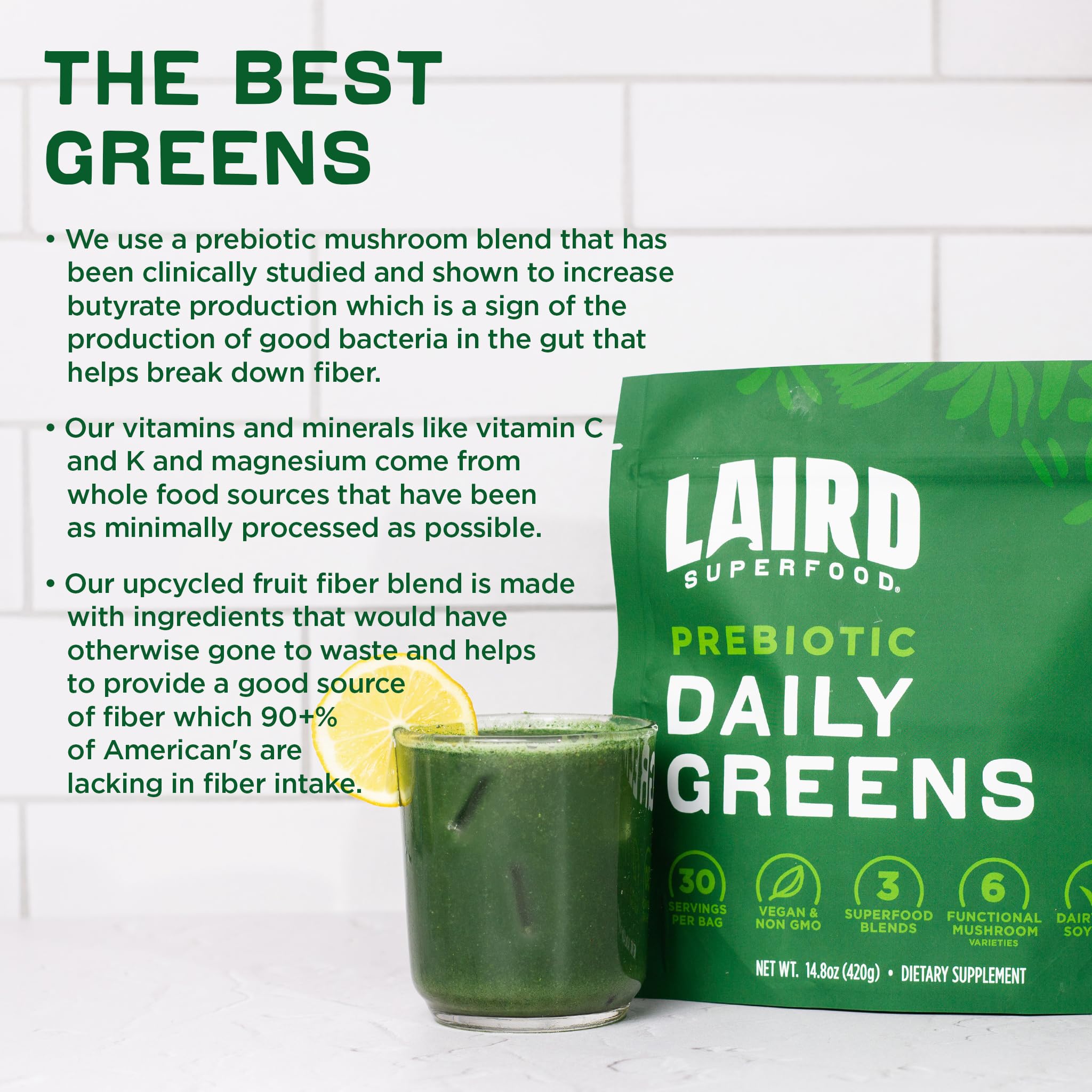 Laird Superfood integrado en batido de frutas, mejora el sabor y nutrientes