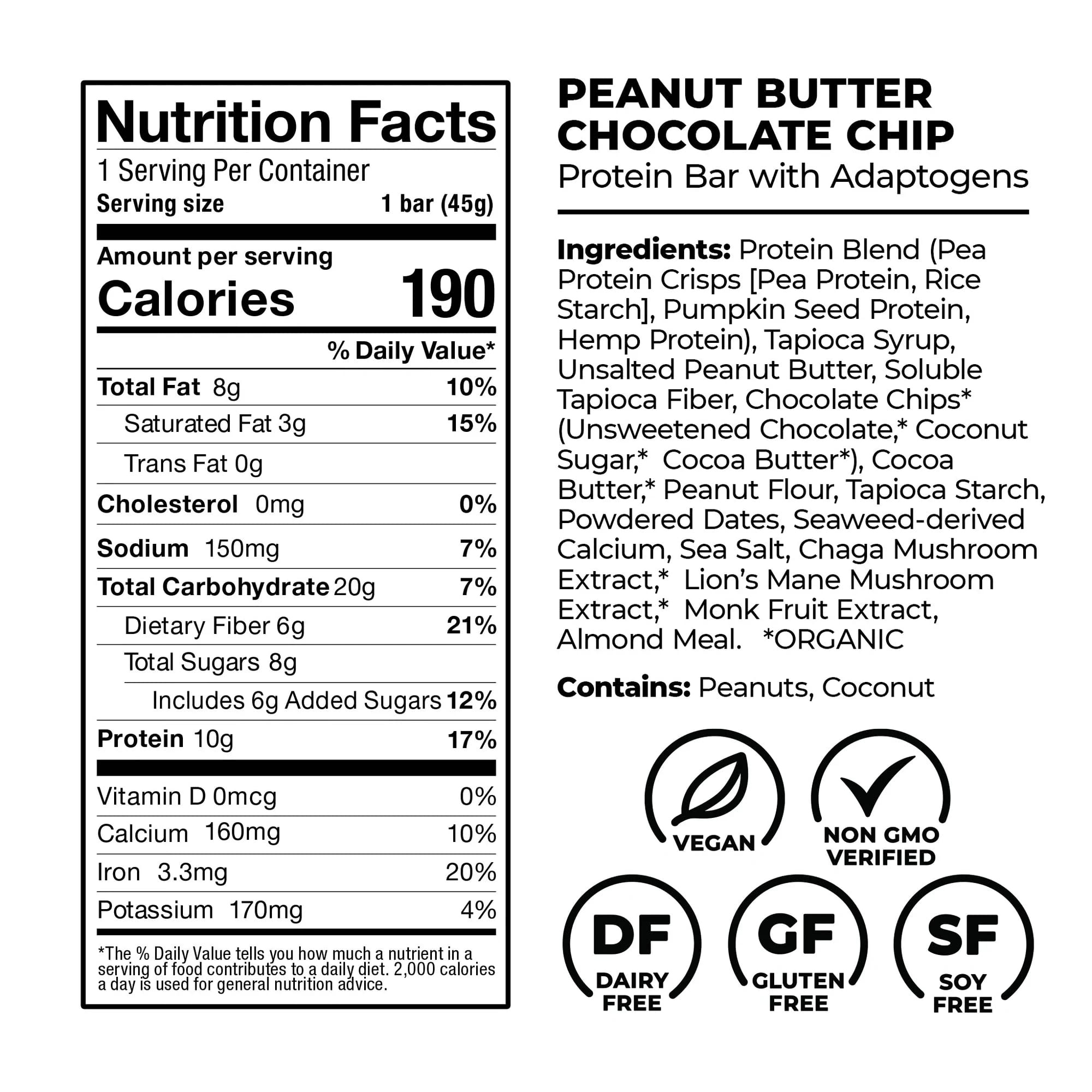 Laird Superfood etiqueta nutricional enfocada en proteína y fibra por porción