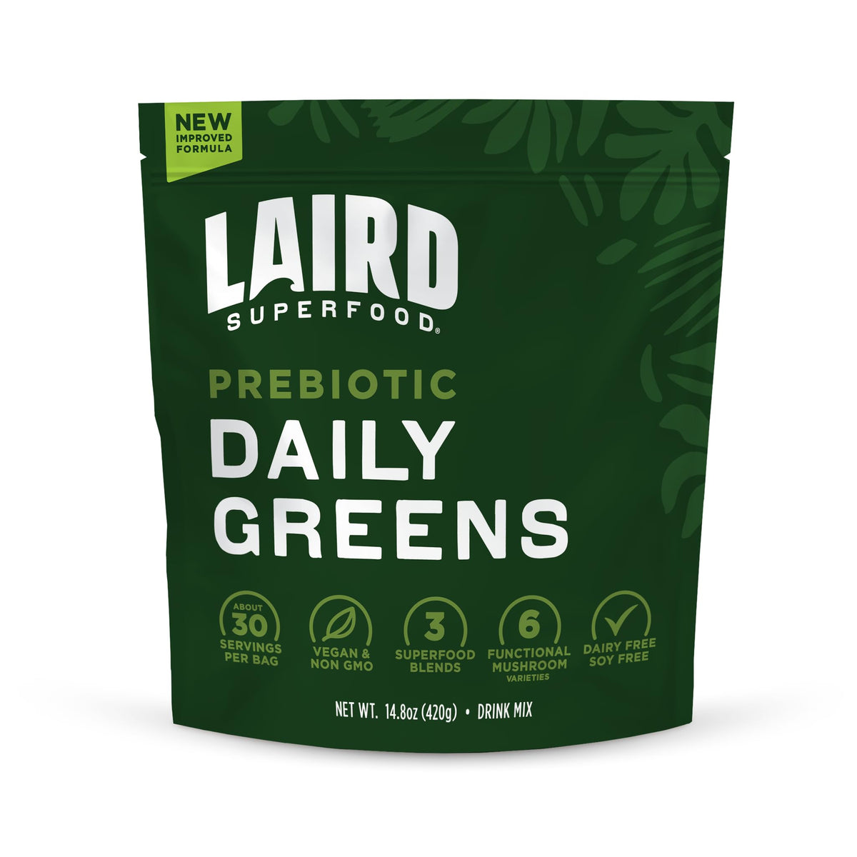 Laird Superfood vista frontal del empaque con información clara y beneficios