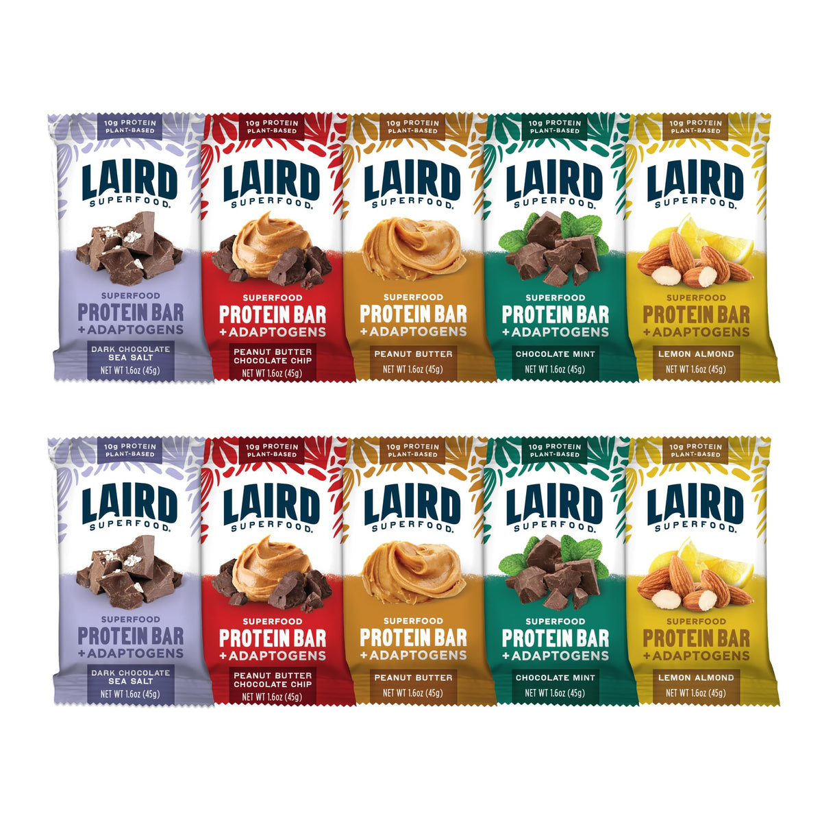 Laird Superfood frente del empaque mostrando variedad de sabores y conveniencia