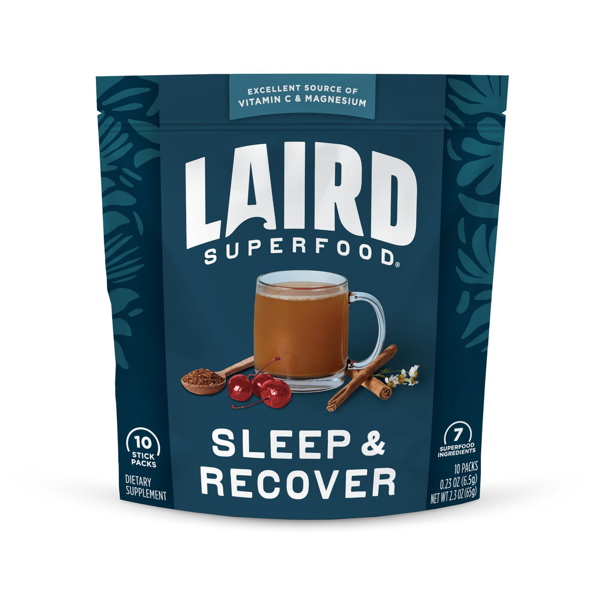 Laird Superfood sobre frontal mostrando empaque práctico para sueño