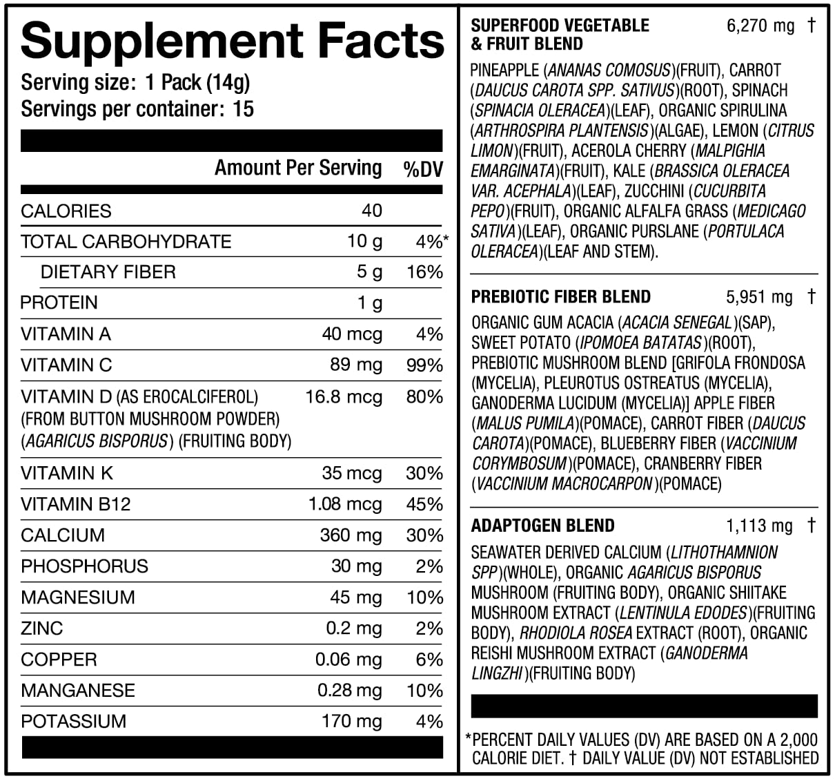 Laird Superfood tamaño de sobre comparado con mano, formato portátil