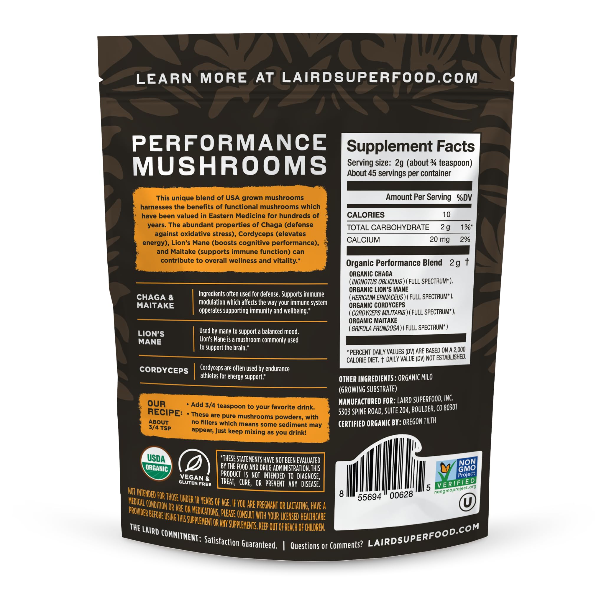 Laird Superfood textura del polvo en primer plano para mezcla fácil y uniforme