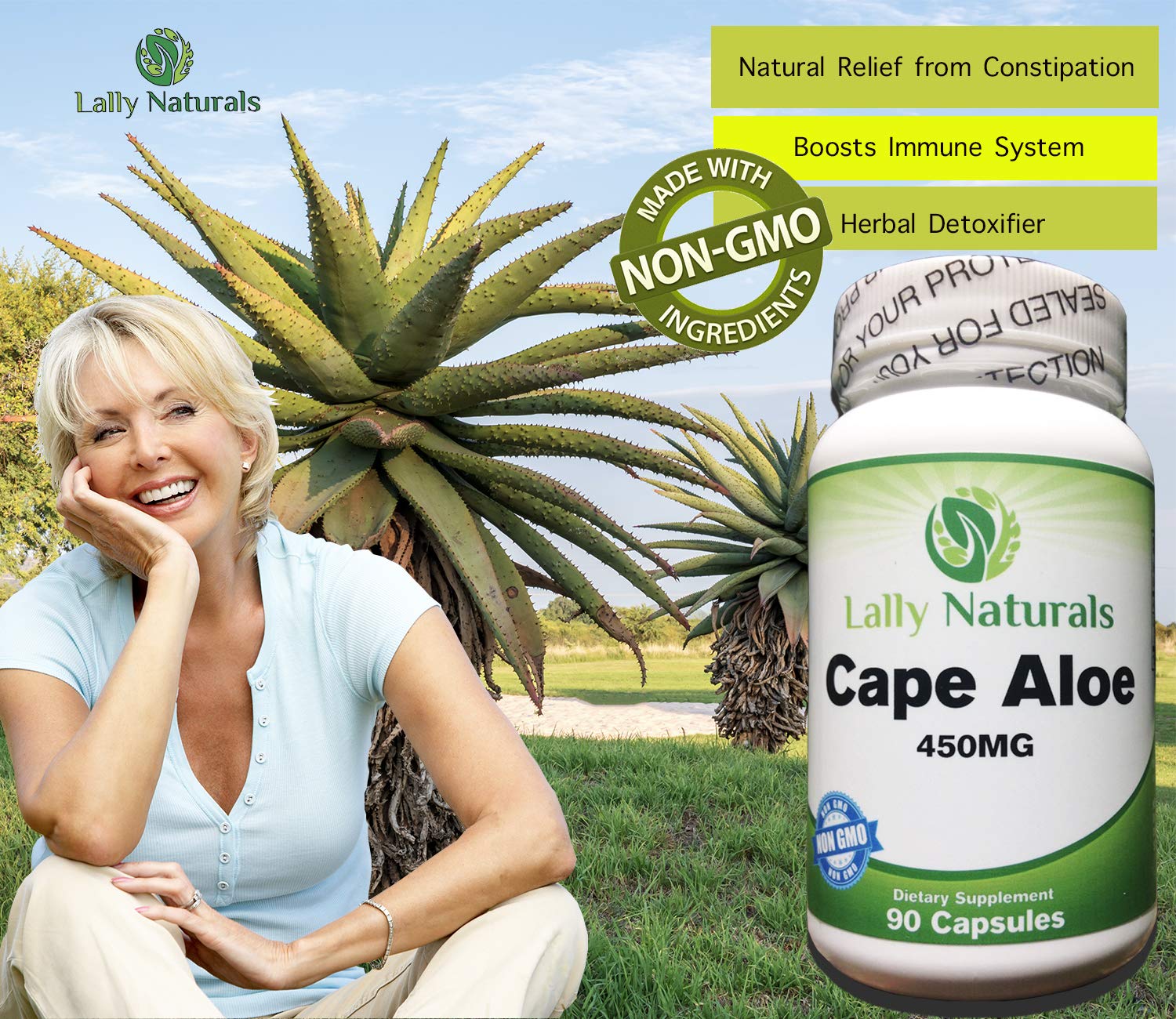 Lally Naturals cápsula en mano para apreciar tamaño y dosificación