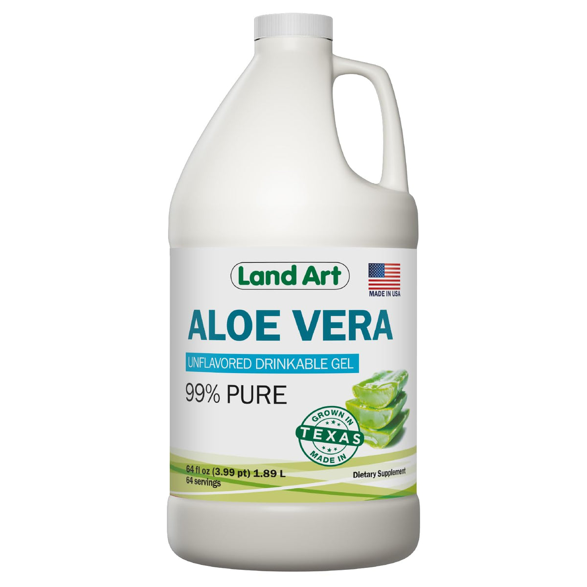 Land Art envase frontal de aloe vera gel bebible, presentación clara