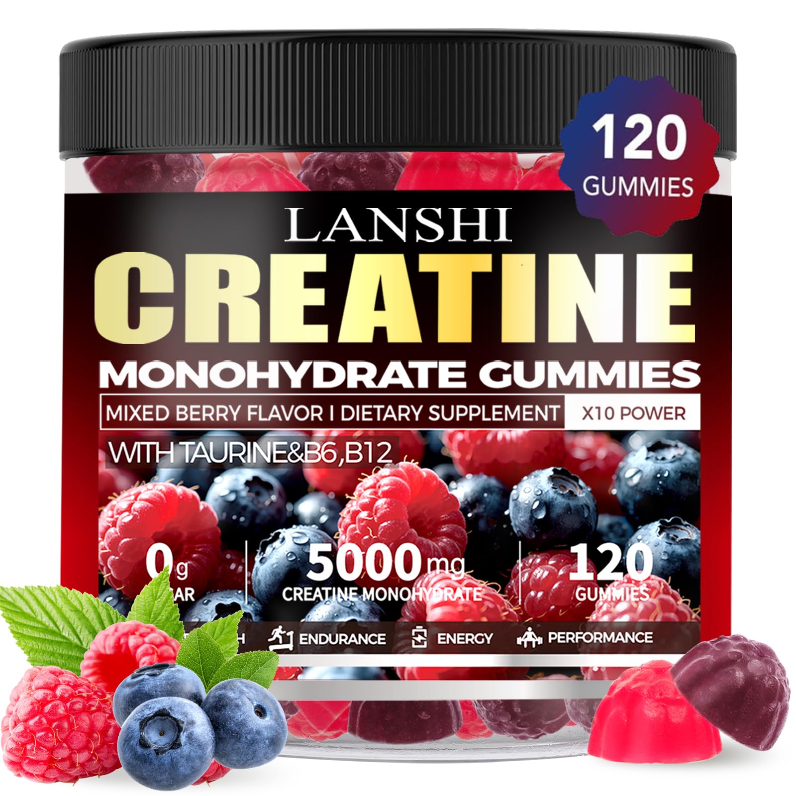 LANSHI envase frontal de gomitas creatina, práctico y sin azúcar