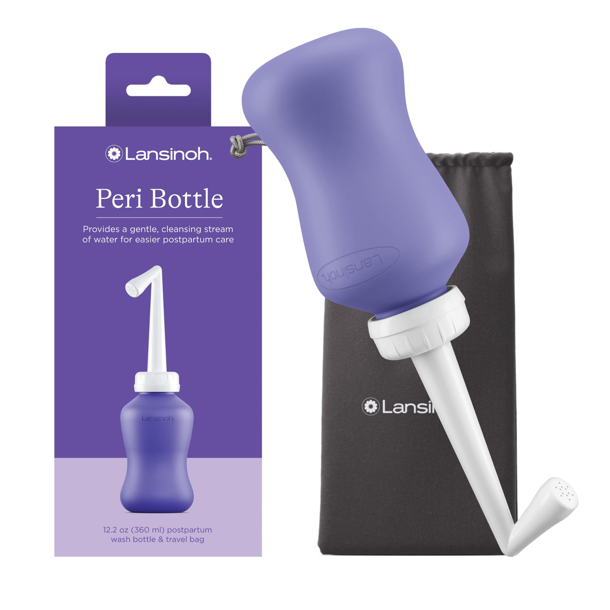 Lansinoh botella frontal mostrando diseño ergonómico y capacidad