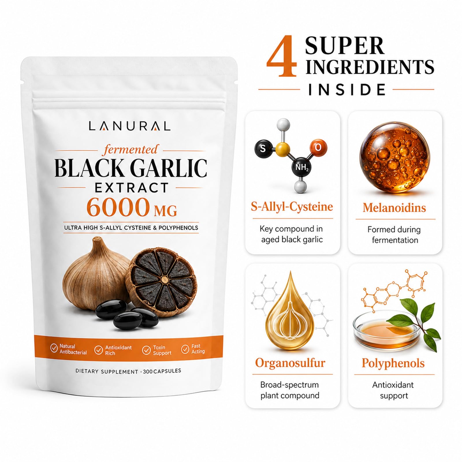 Lanural organic ajo negro fermentado en primer plano, origen natural