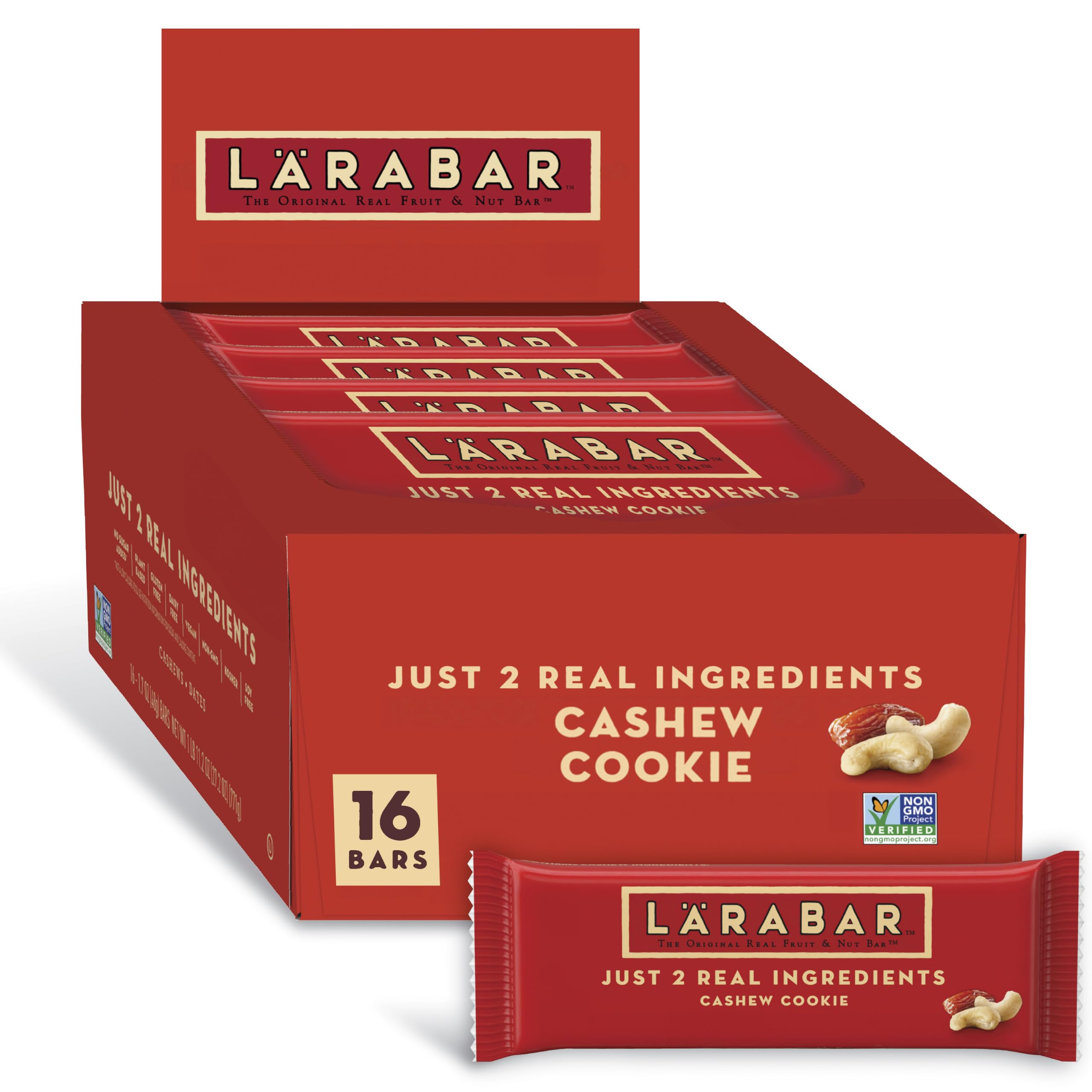 LÄRABAR frente del empaque mostrando la caja de 16 barras, práctico y natural