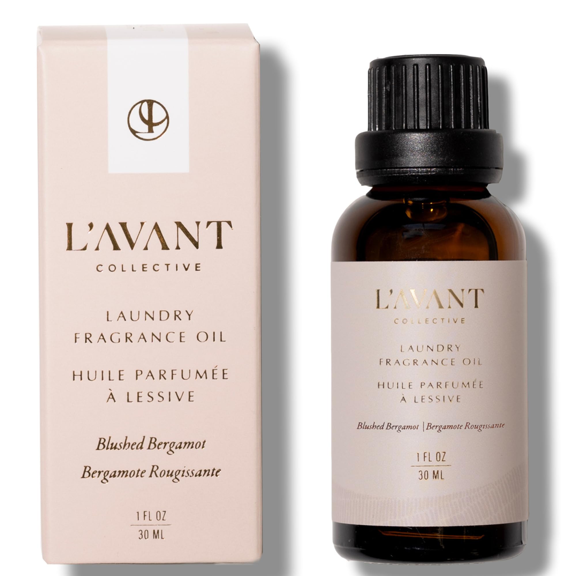 L'AVANT Collective frasco frontal Blushed Bergamot mostrando diseño y beneficio aromático