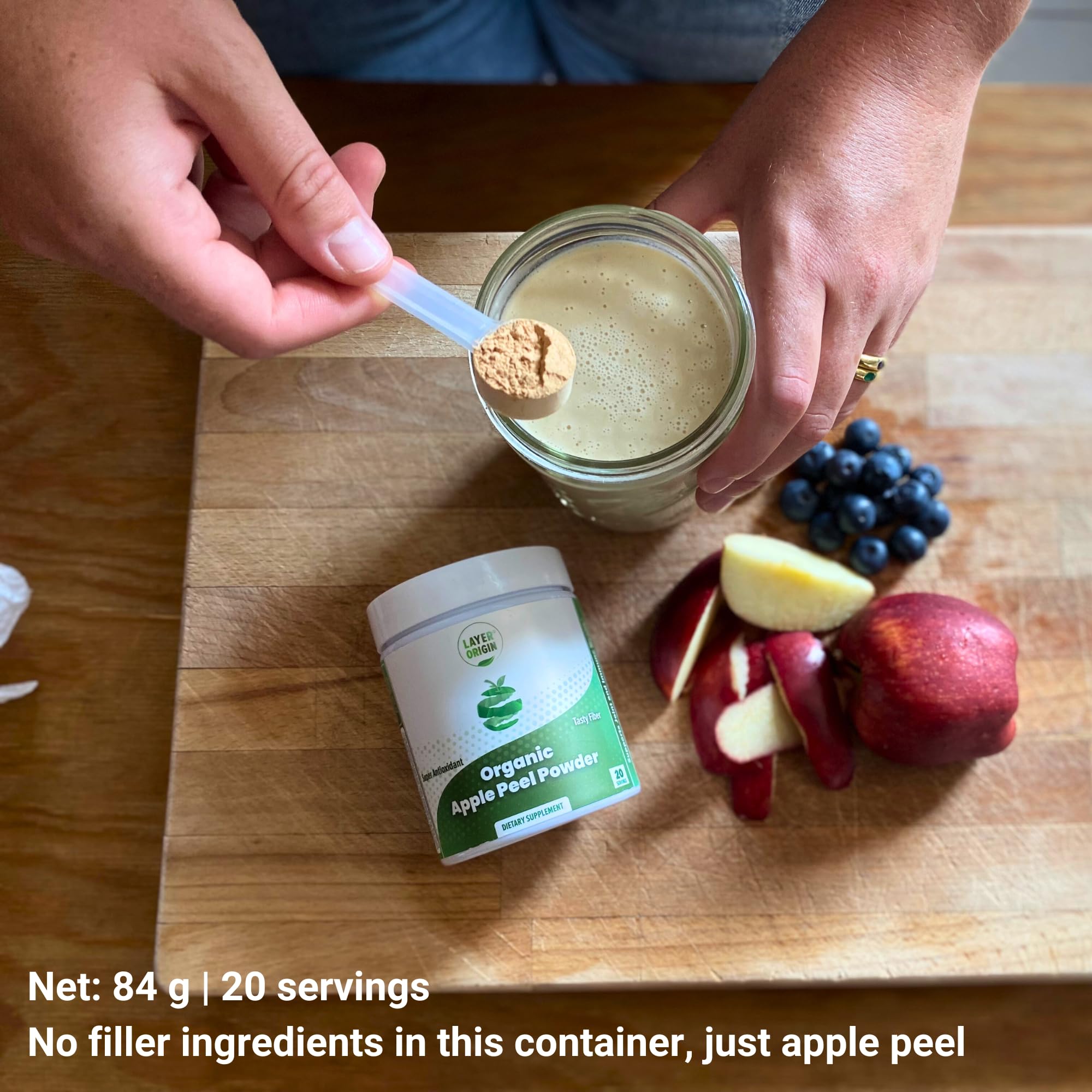 Layer Origin etiqueta nutricional legible que muestra ingredientes clave